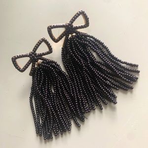 Black and Gold Color beaded dangle tassel bow earrings